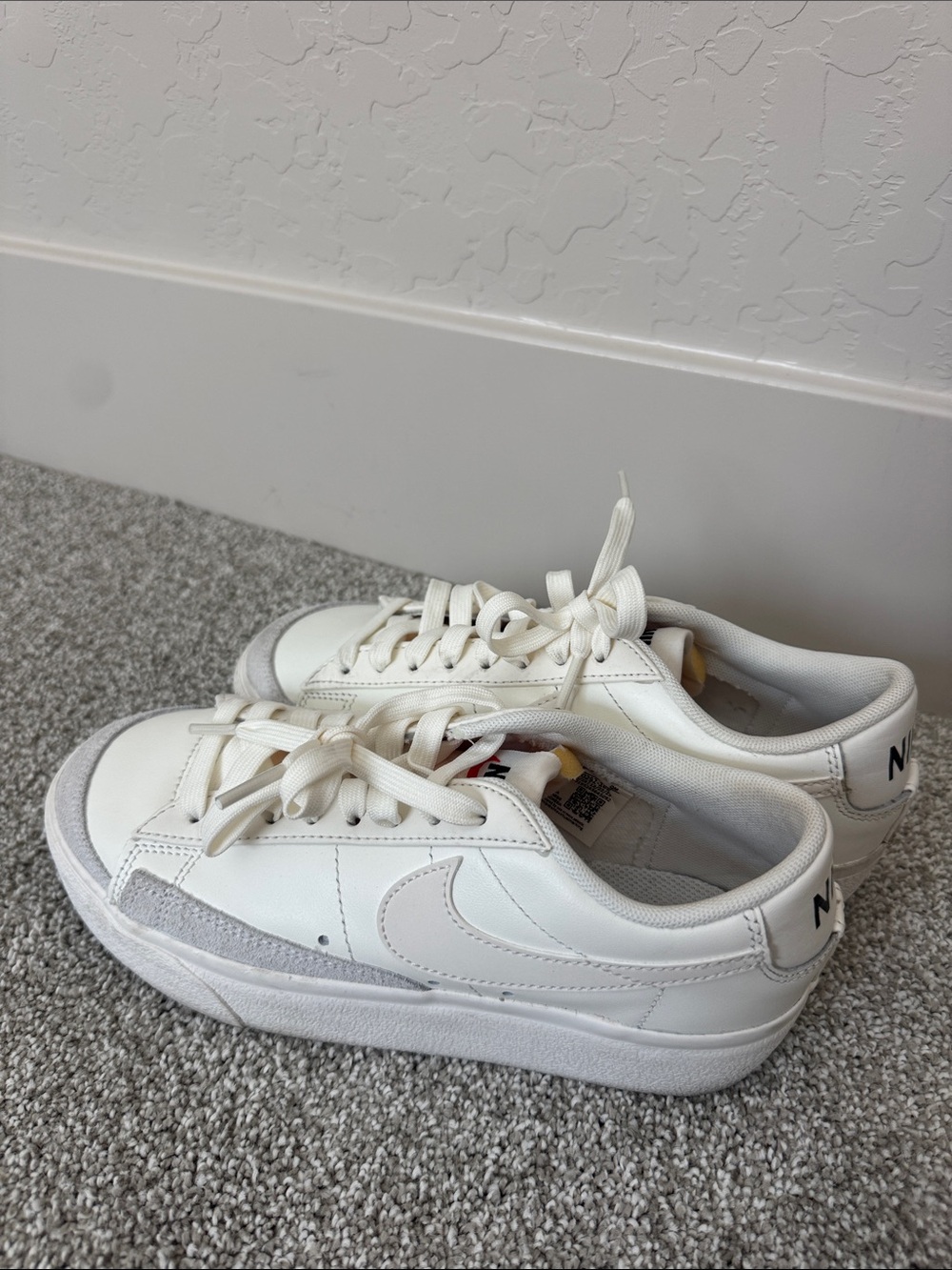 Nike White and Gray Low-Top Leather Sneakers